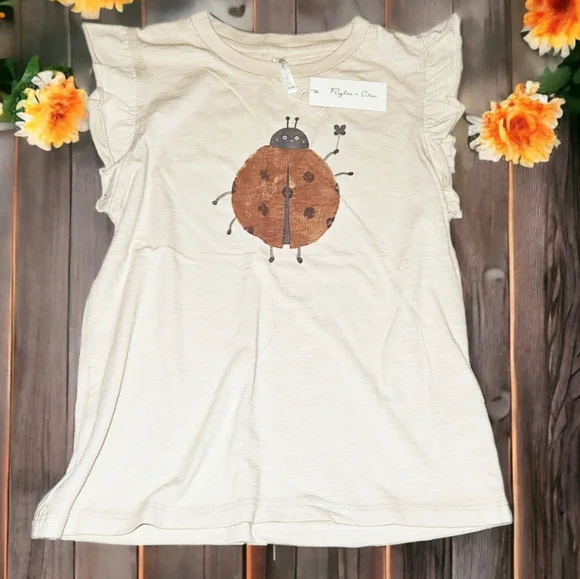 NWT Rylee + Cru Flutter Sleeve Ladybug Graphic Tank Top Shell, 10-12Y - Picture 1 of 4